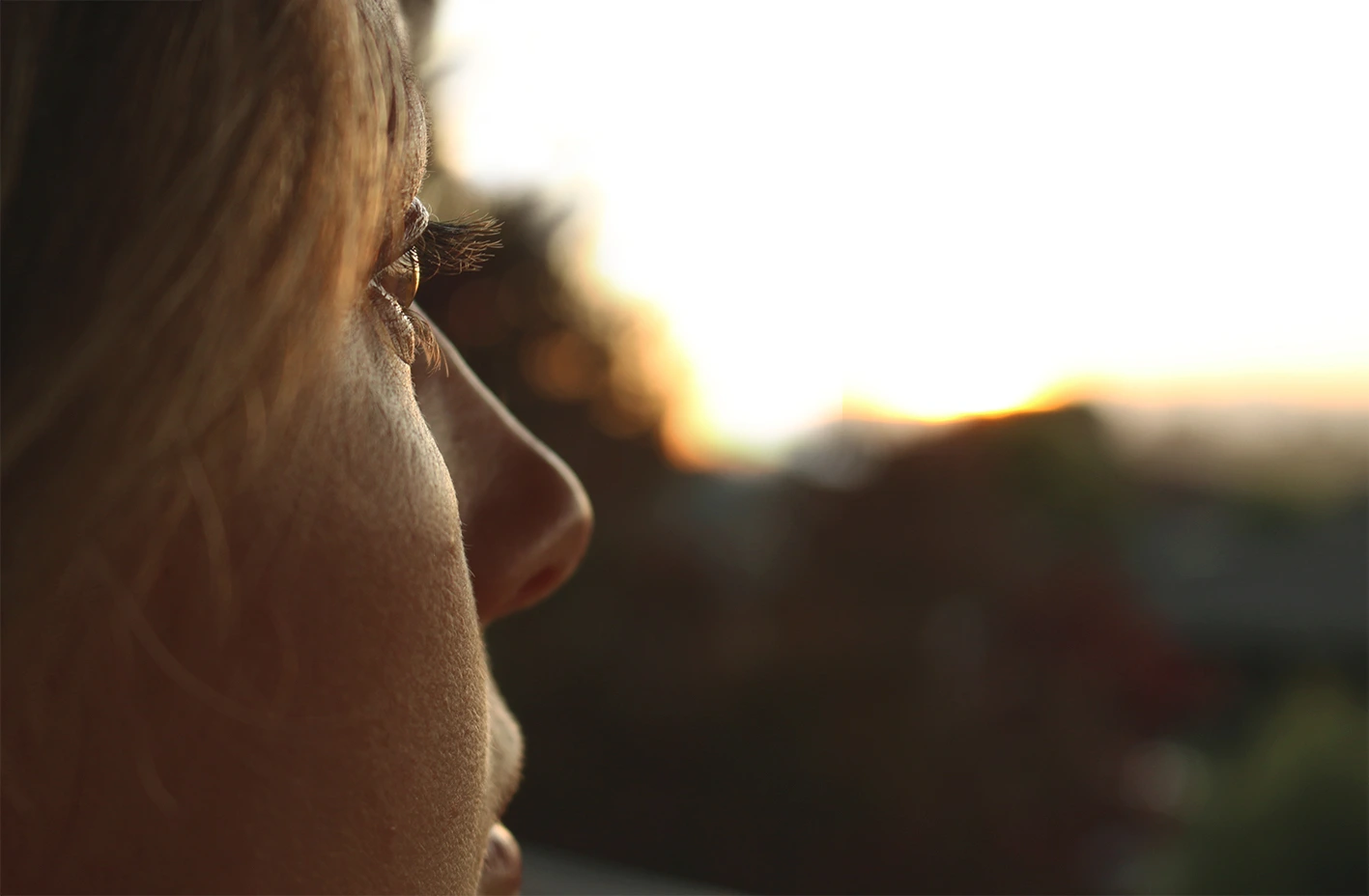 Blonde lady staring into the distance