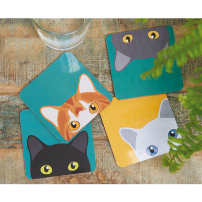 cat illustration drinks coasters