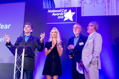 National Cat of the Year judges on stage at the 2018 National Cat Awards