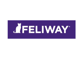 Feliway logo featuring a white silhouette of a cat and 'FELIWAY' in white on a purple background